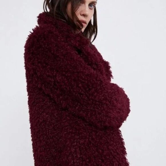 Zara Burgundy Teddy Coat XS - Picture 4 of 8